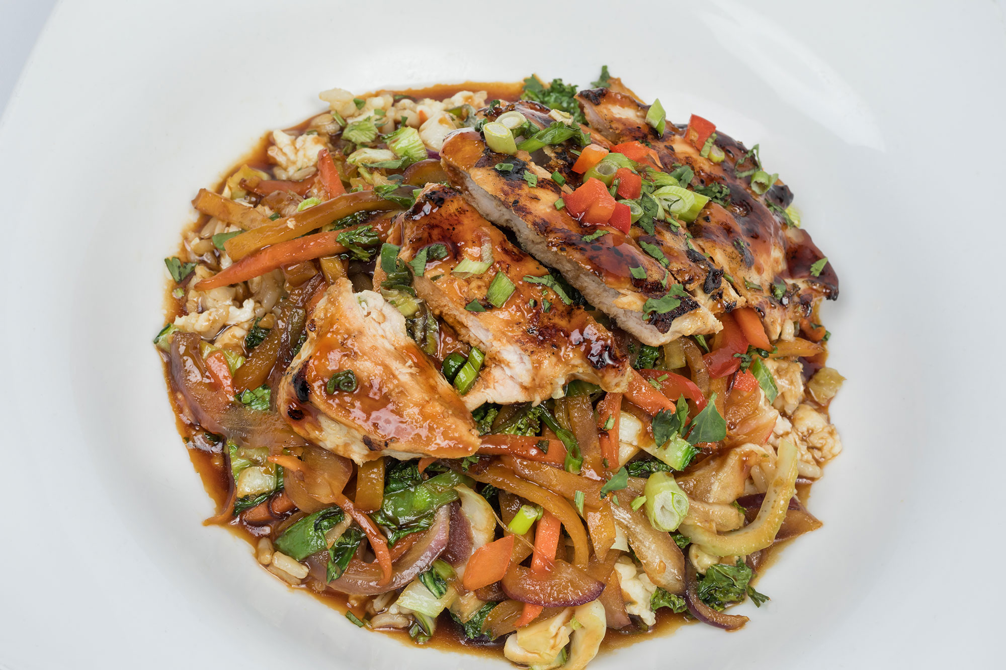 Grilled chicken stir fry from The Longwood Grille and Bar