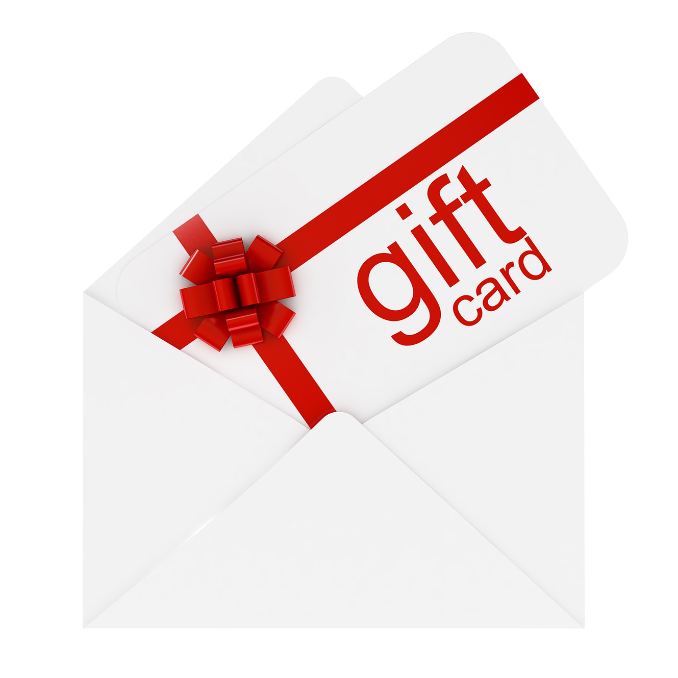 A gift card in an envelope with a red ribbon across it